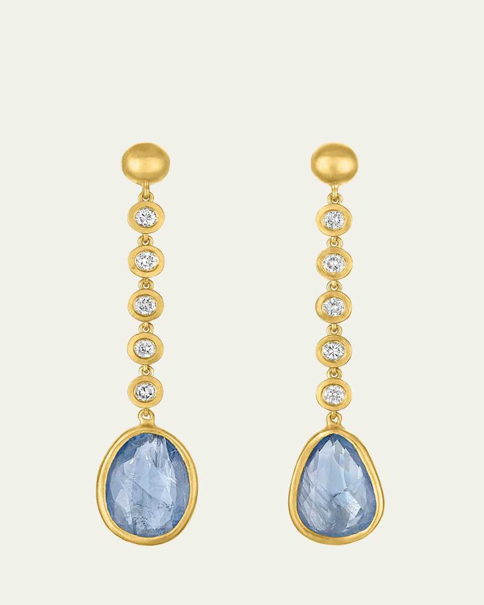 Diamond and Faceted Blue Sapphire Tear Chime Earrings